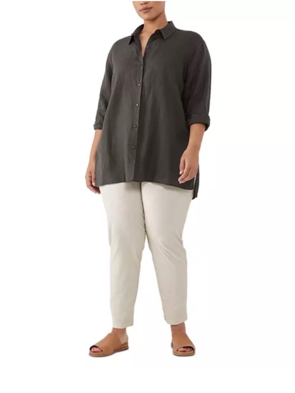 NWT Eileen Fisher Silk Tapered Pant w/ side slit plus size 3X in Bone